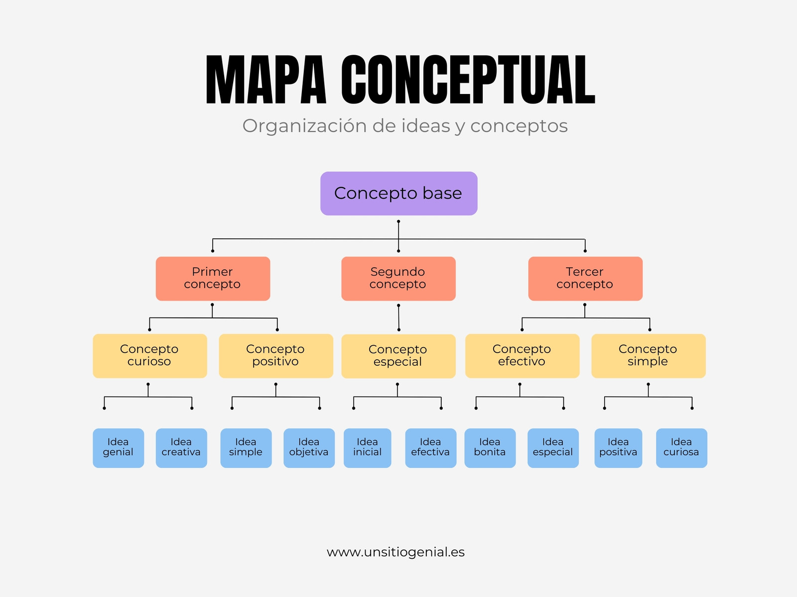 Gráfico de Mapa Conceptual Concepto Principal Moderno Ordenado Multicolor