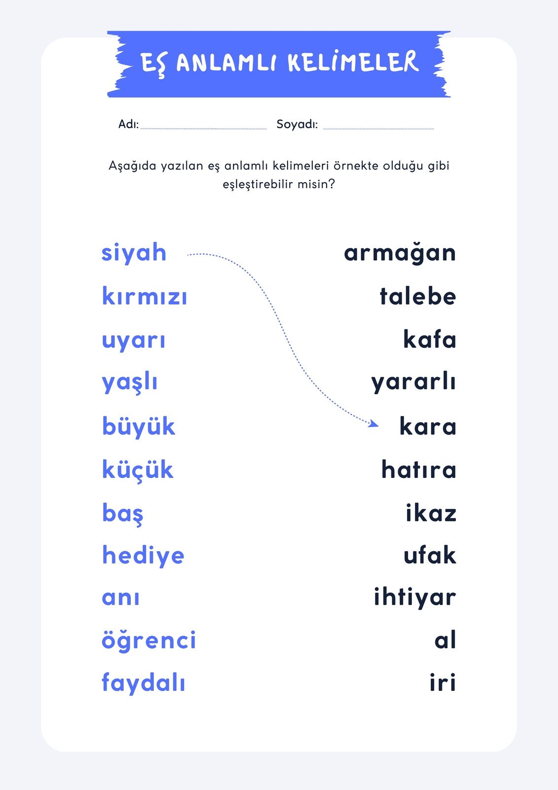 Türkçe Eş Anlamlı Kelimeler Eşleştirme