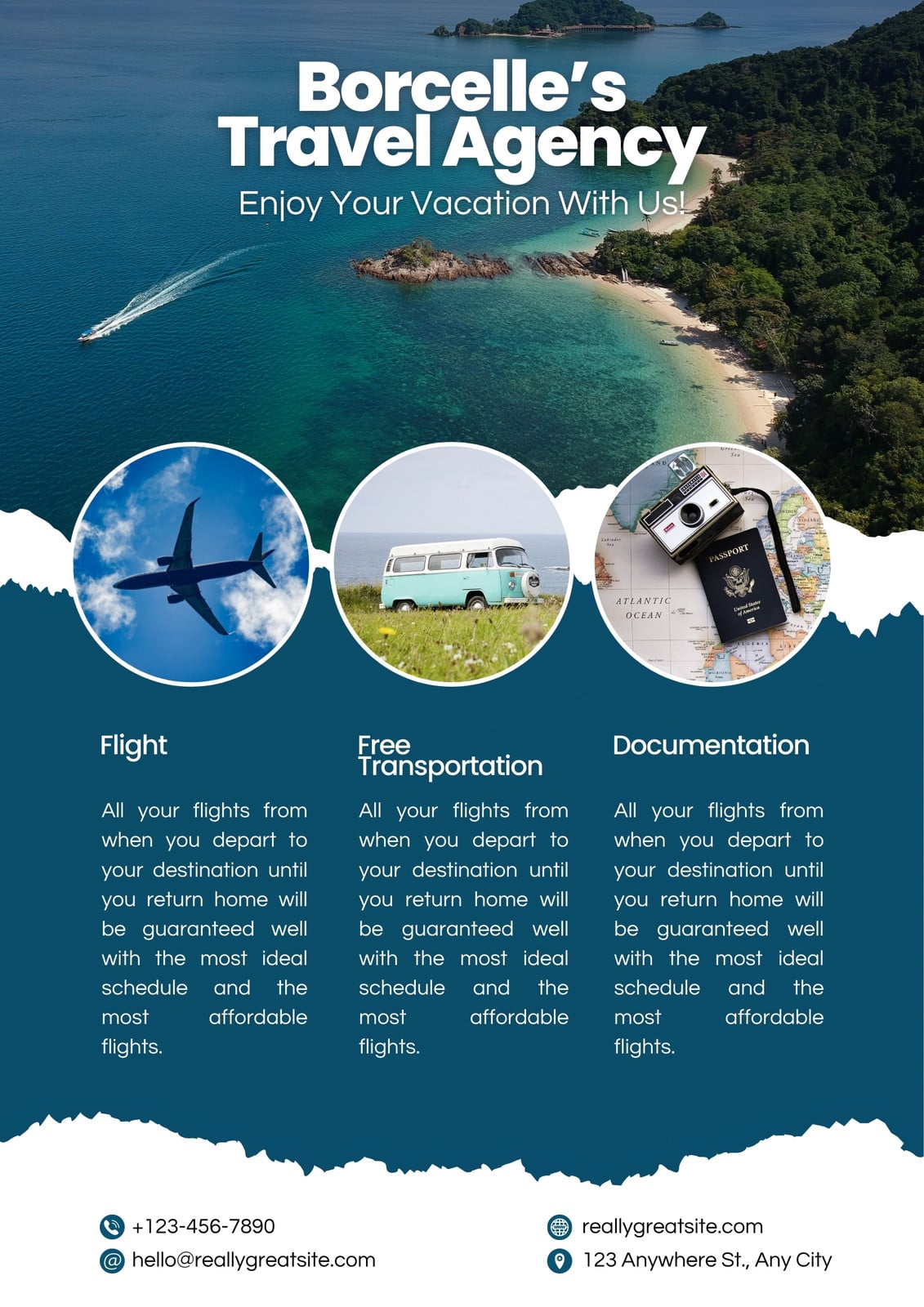 Blue and White Modern Travel Agency Poster