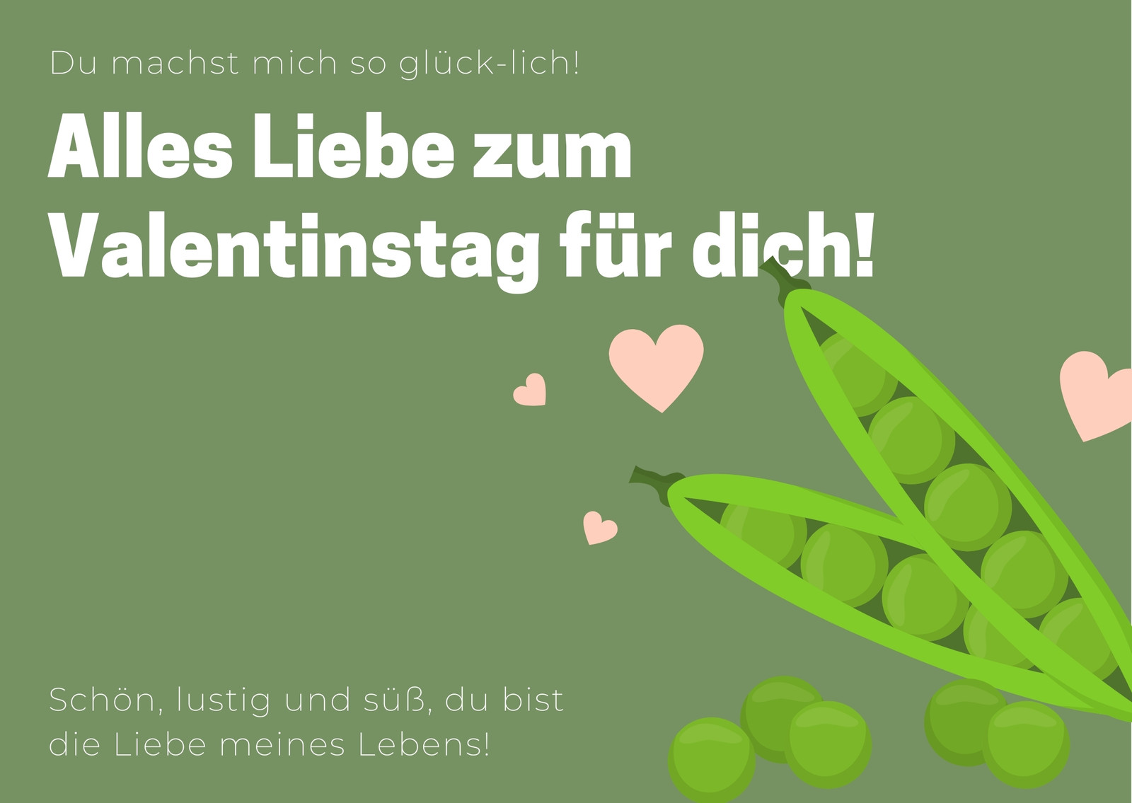 Grün mit Erbsen und Herzen Grafik Freundin Valentinstag Karte Grün mit Erbsen und Herzen Grafik Freundin Valentinstag Karte