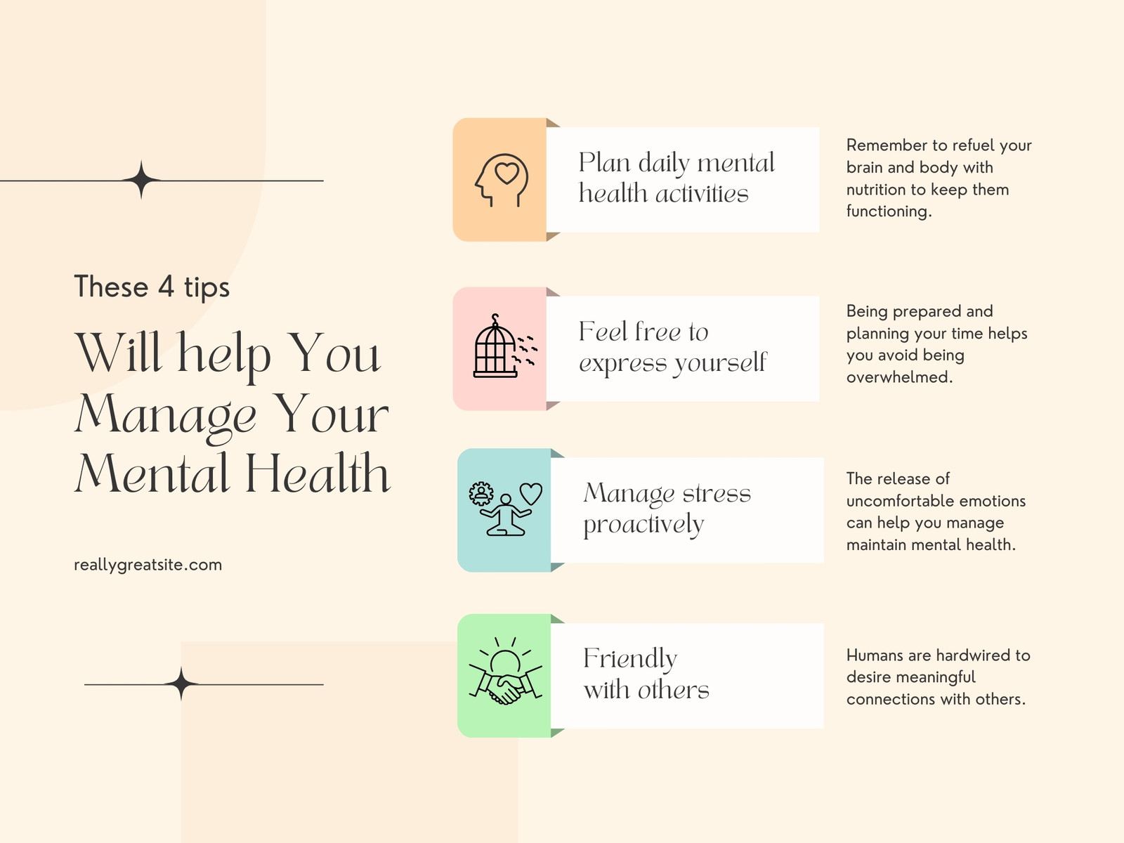 Pastel Peach Minimalist Mental Health Tips Infographic Graph