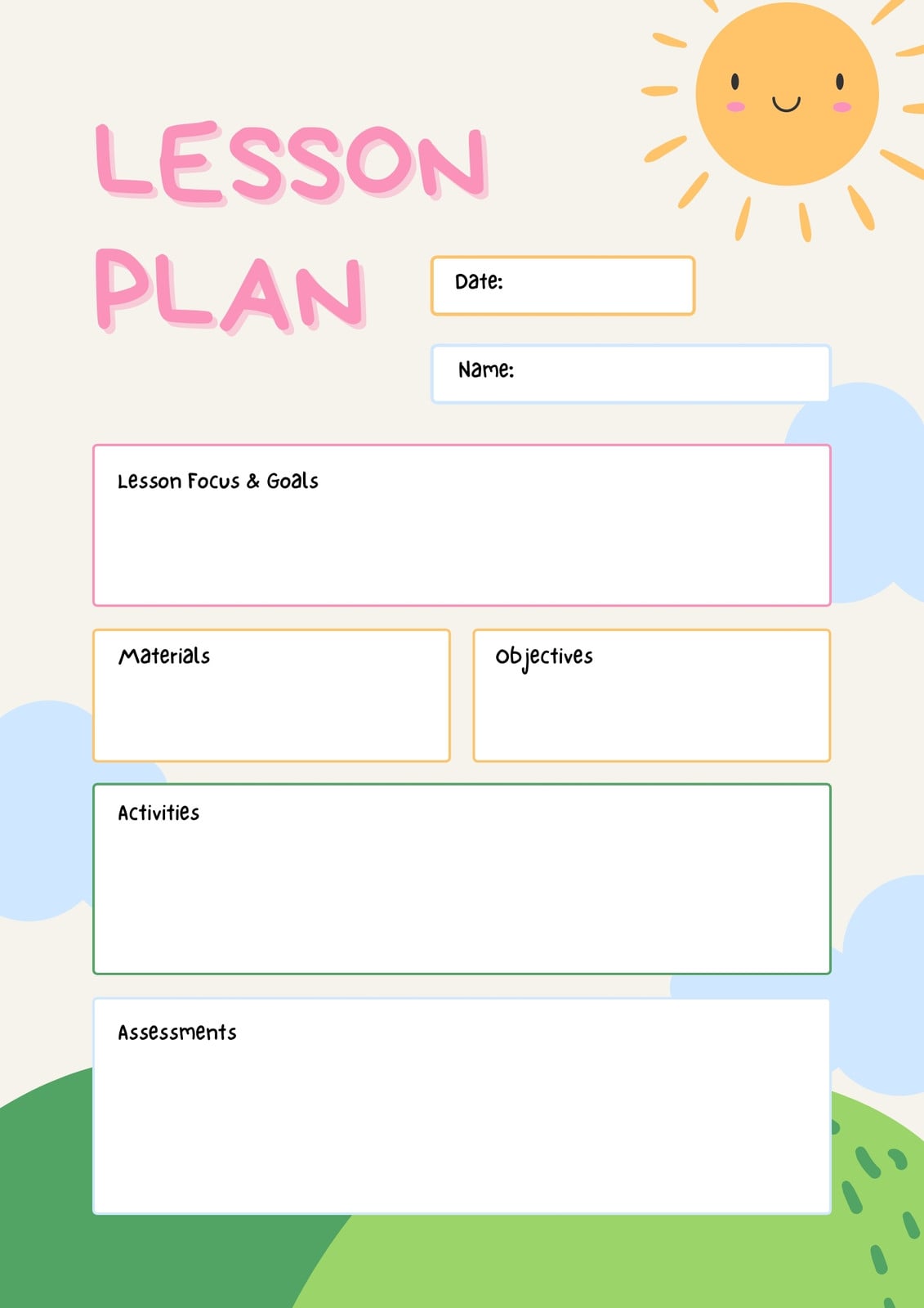Free to print preschool weekly lesson plan templates | Canva