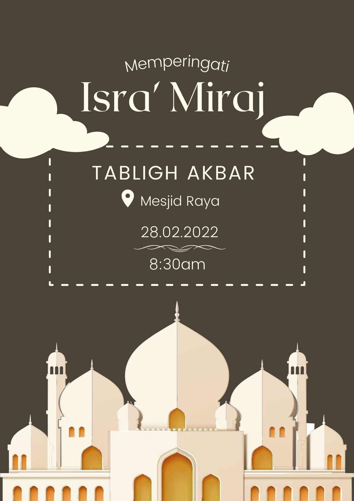Coklat and Beige Simple Perayaan Isra' Miraj Flyer Coklat and Beige Simple Perayaan Isra' Miraj Flyer