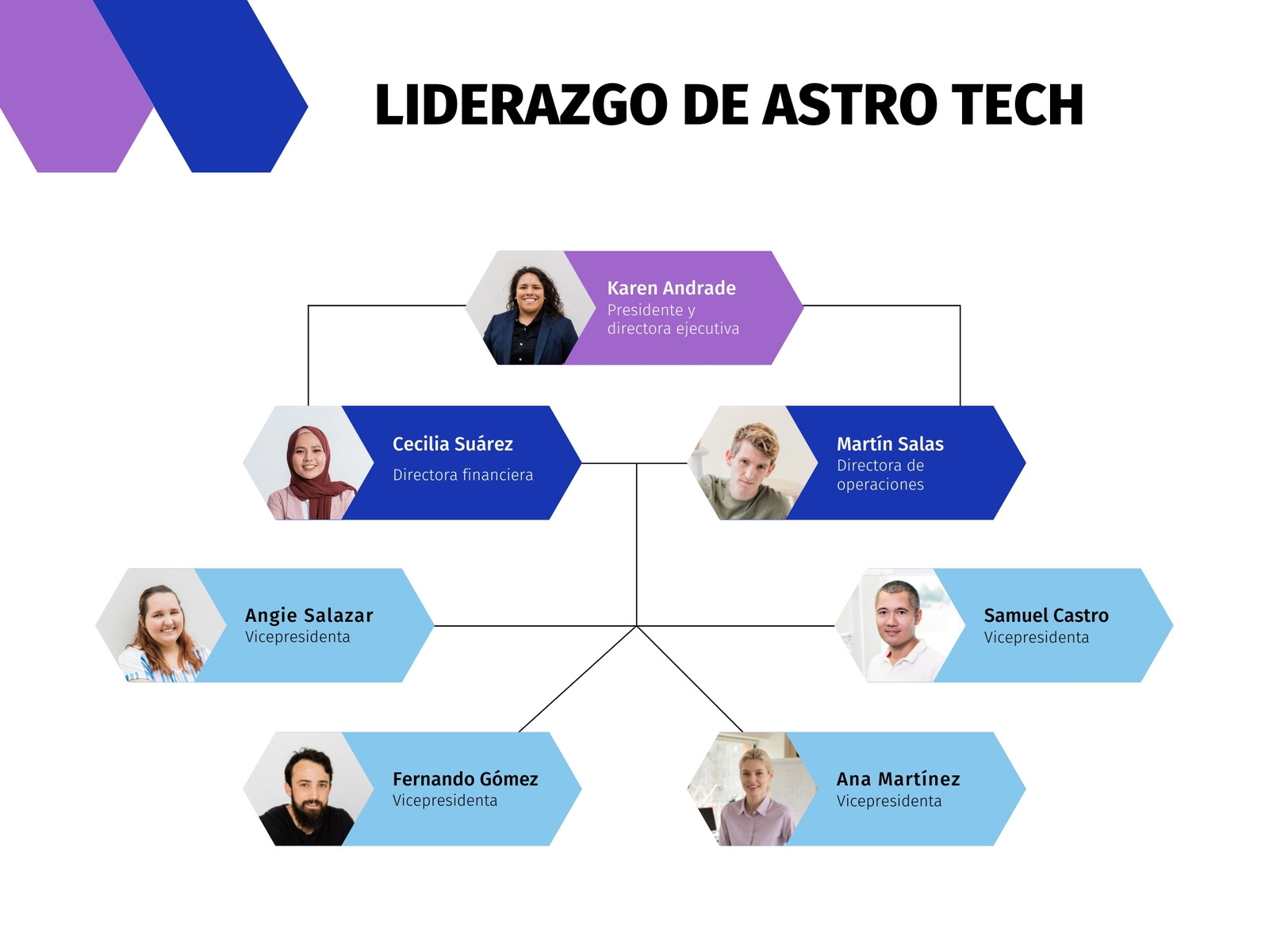 Azul y Morado Informal Corporativo Tecnología Organigrama