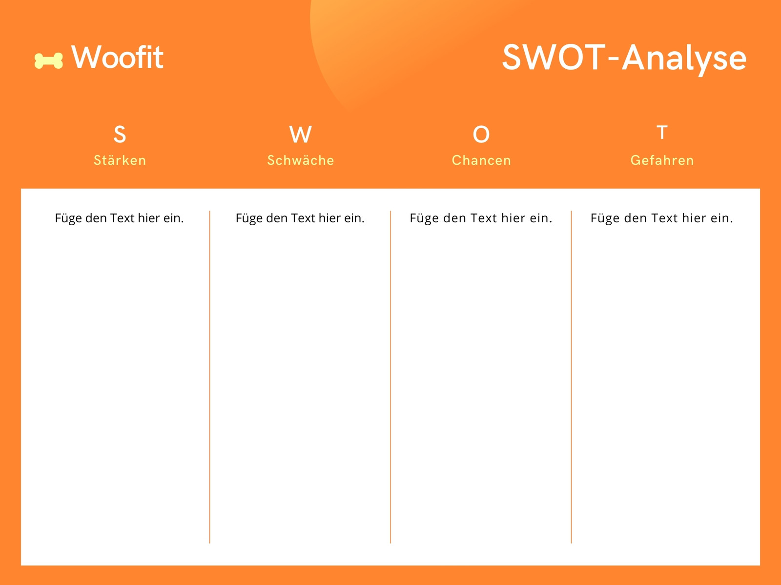 Orange und Gelb Professionell Farbverlauf Haustier Fitness App SWOT Analyse