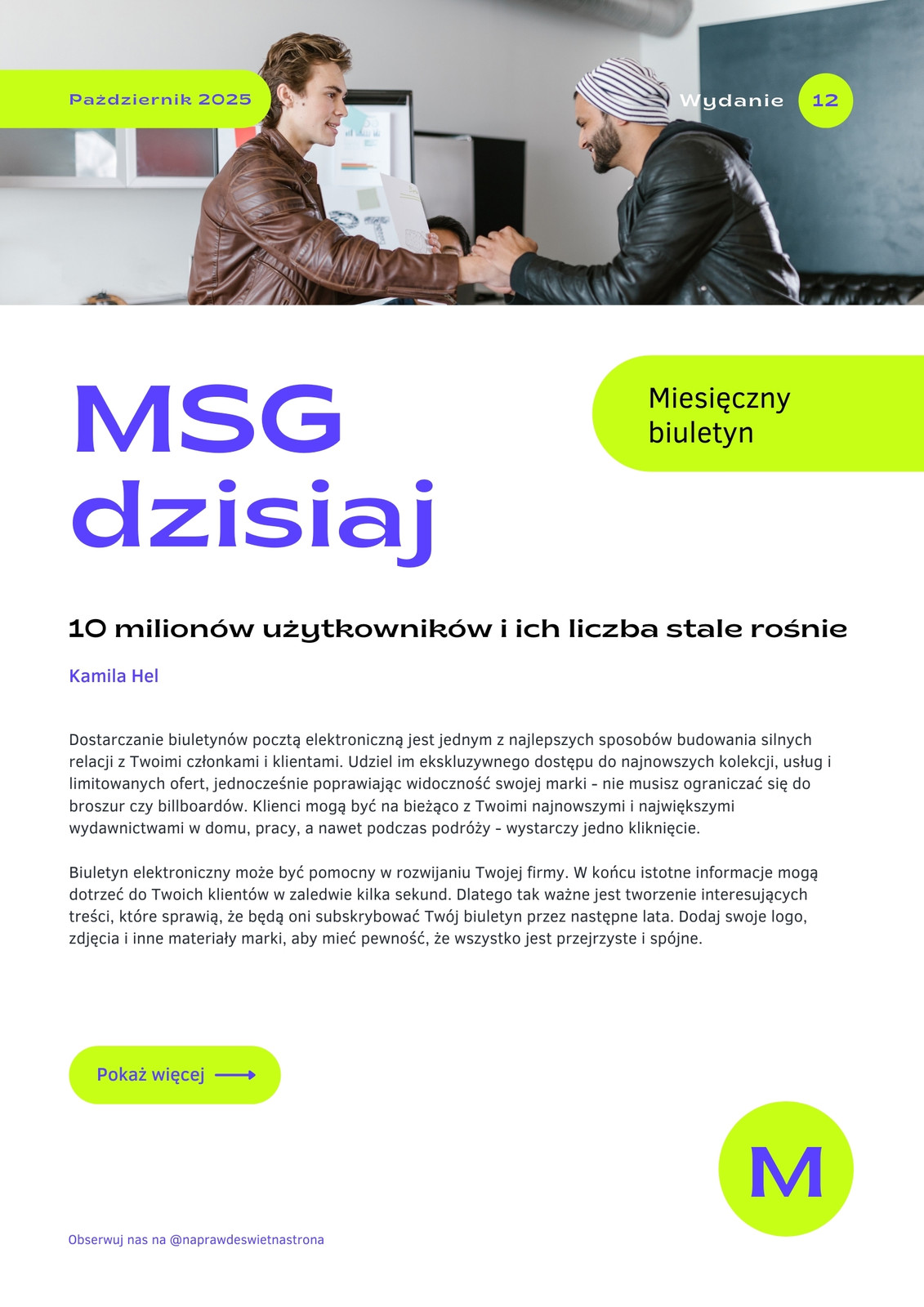 Jaskrawozielony i Fioletowy Przyjazny Profesjonalny Komunikator Biuletyn E-mail