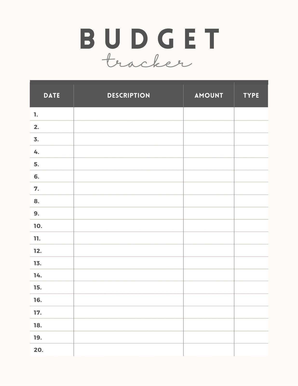 Neutral Minimalist Monthly Budget Tracker Overview Planner