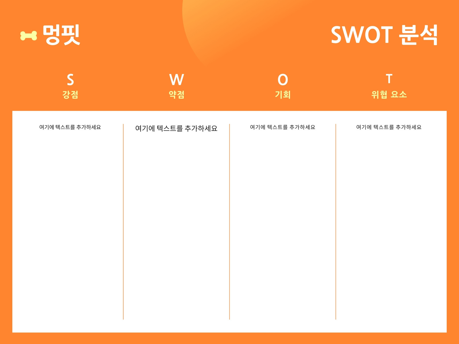 주황색 및 노란색 전문 그라데이션 반려동물 피트니스 앱 비즈니스 SWOT 분석