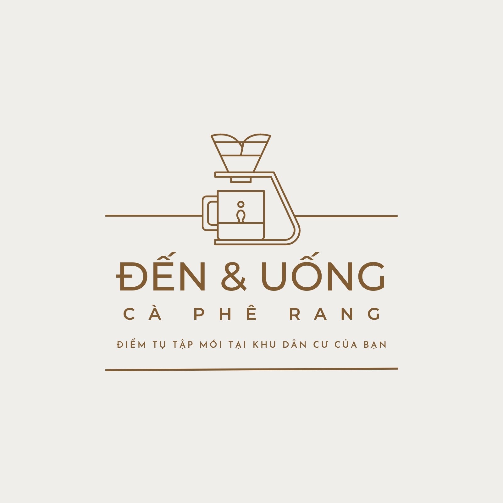 Màu be và Nâu Hình vẽ một nét Đơn giản Tiệm cà phê Biểu trưng Cà phê