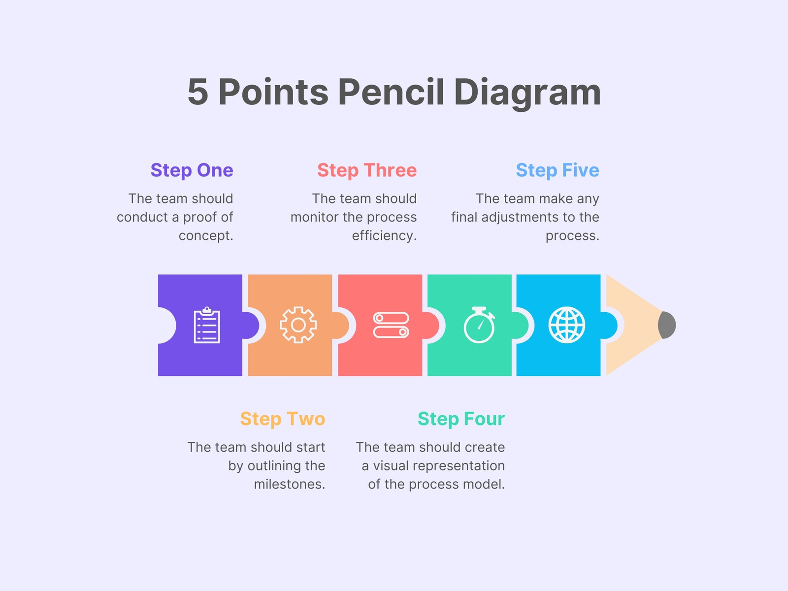 5 Points Pencil Diagram Process Infographic Graph