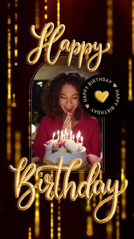 Luxury Animated Happy Birthday Video Instagram Story Canva template, black and gold