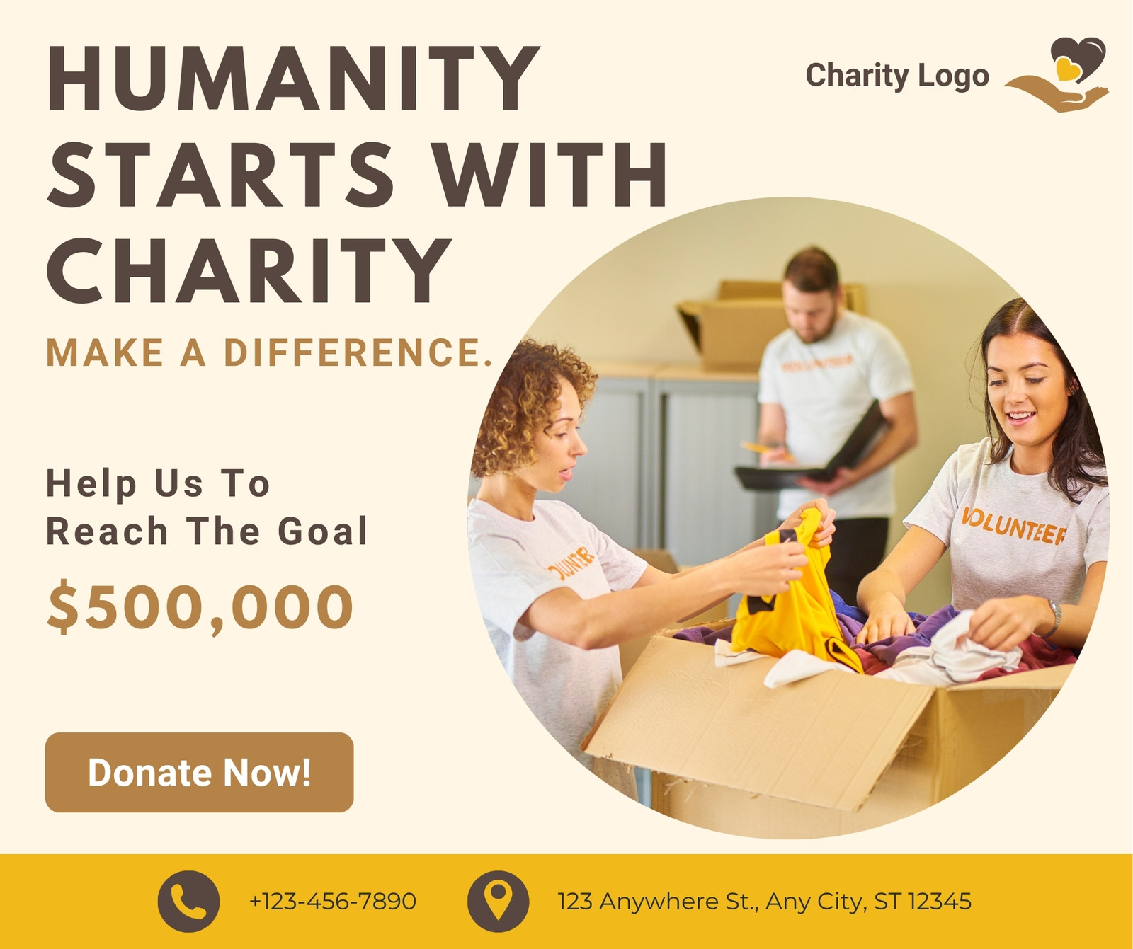 Yellow Brown Charity Donation Facebook Post