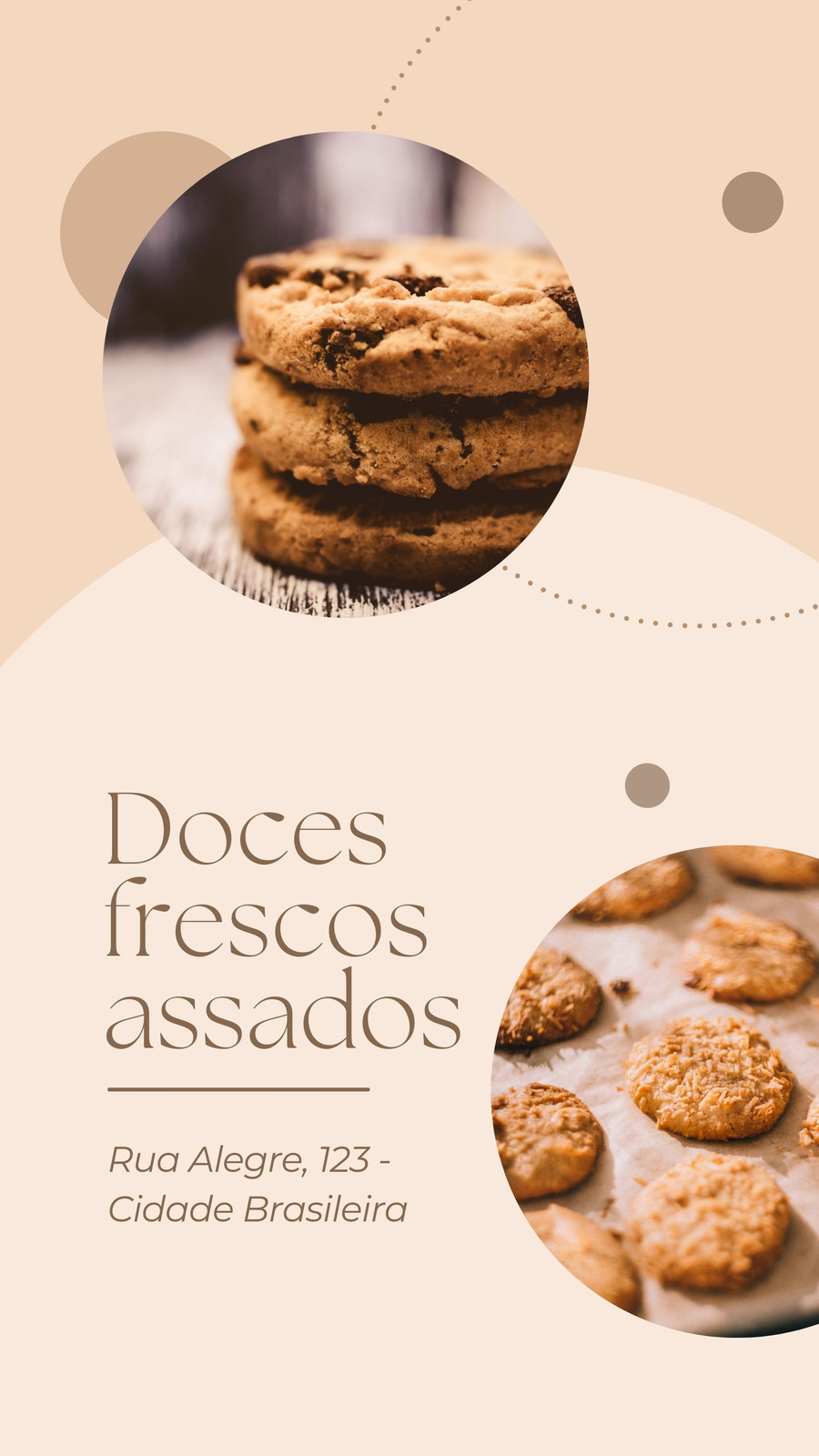 Círculos Beges e Pontilhados | Salgados Assados Recentemente Story para Instagram