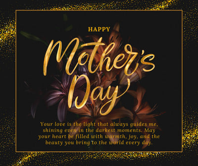Luxury Happy Mother’s Day Greeting Facebook Post Canva template, black and gold