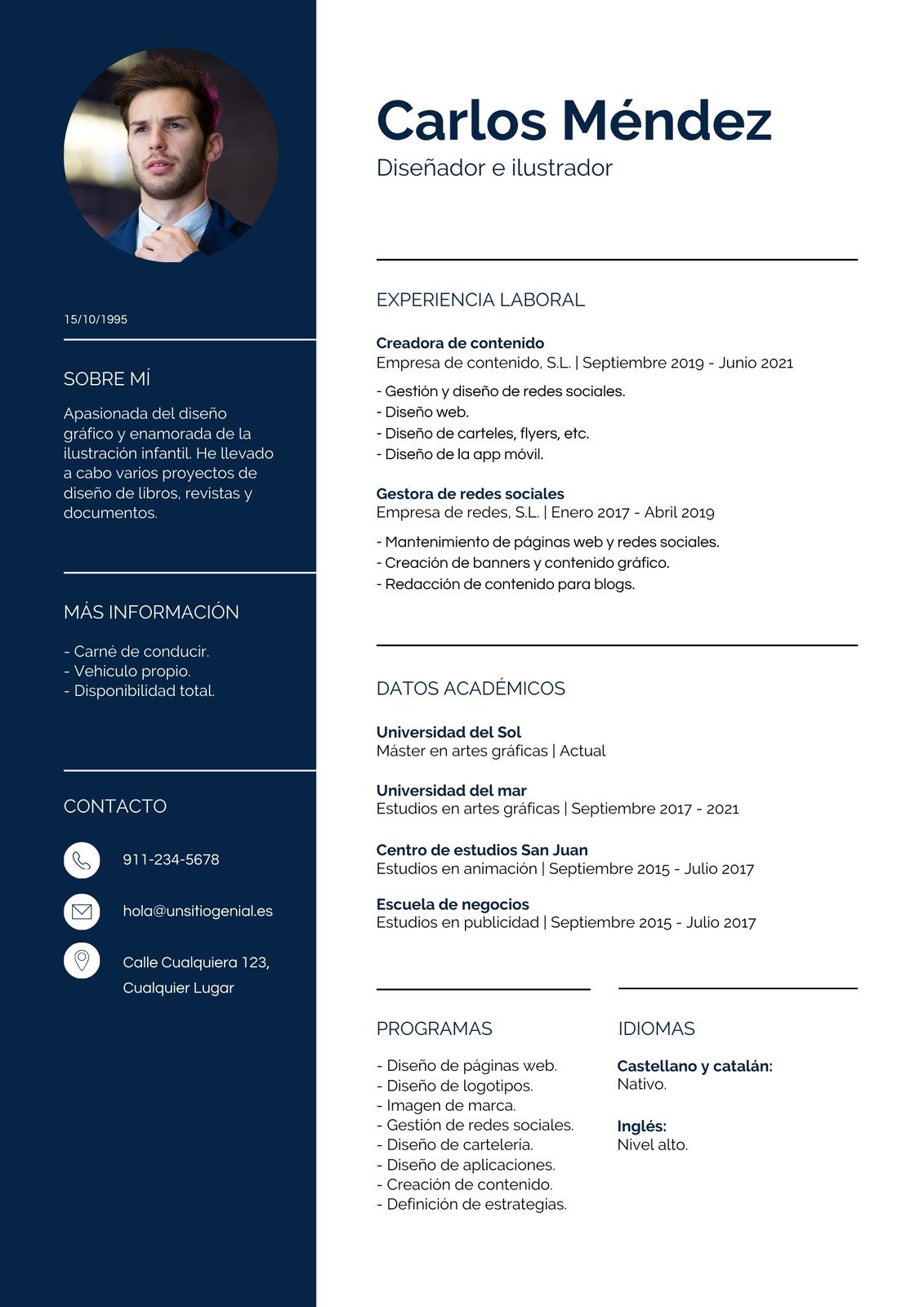 Currículum Corporativo Minimalista Azul marino