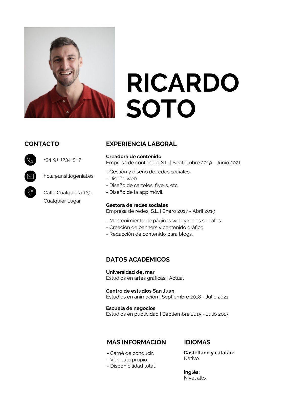 Currículum Profesional serio Sencillo Negro