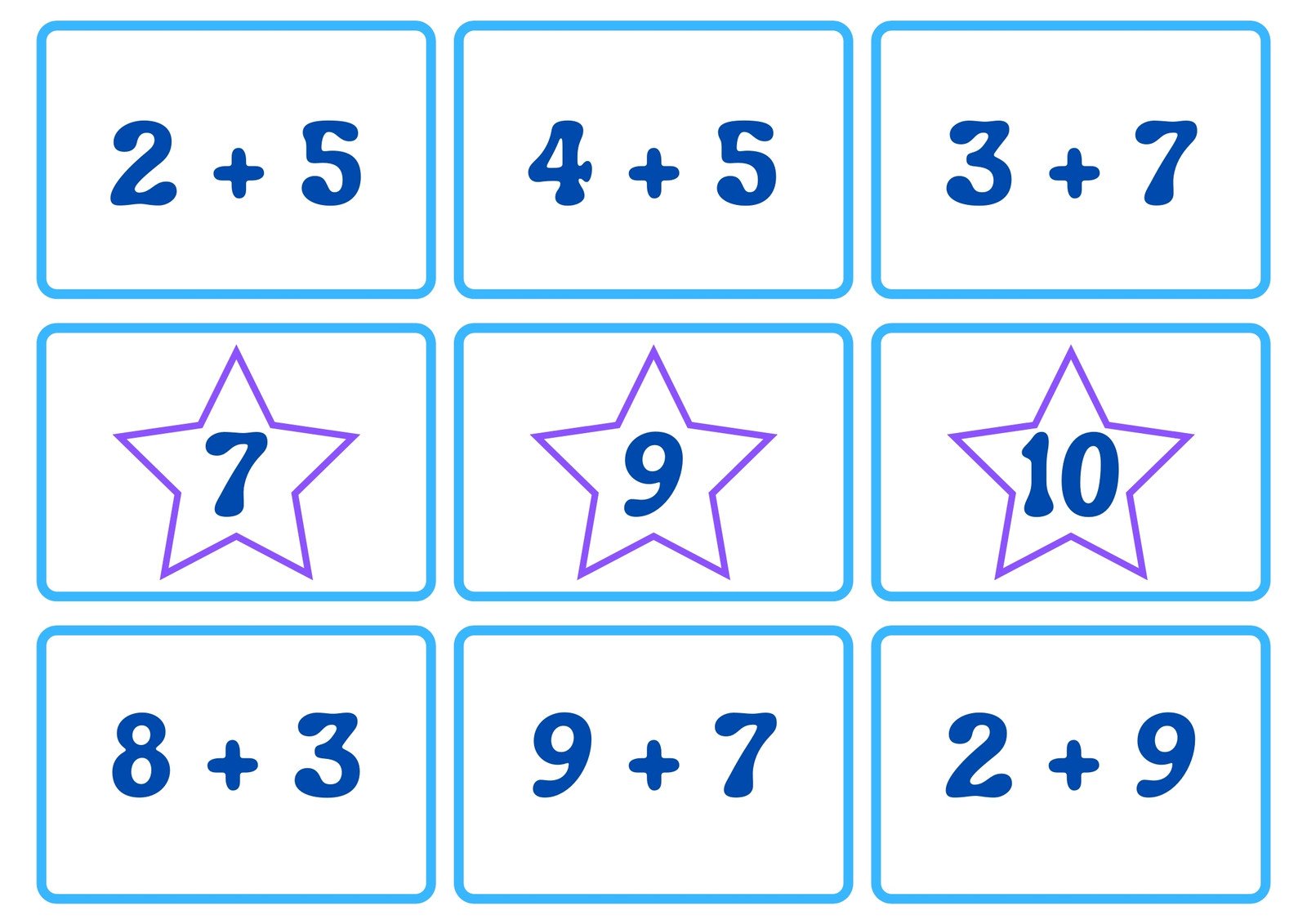 Blue Addition and Subtraction Matching Maths Cards