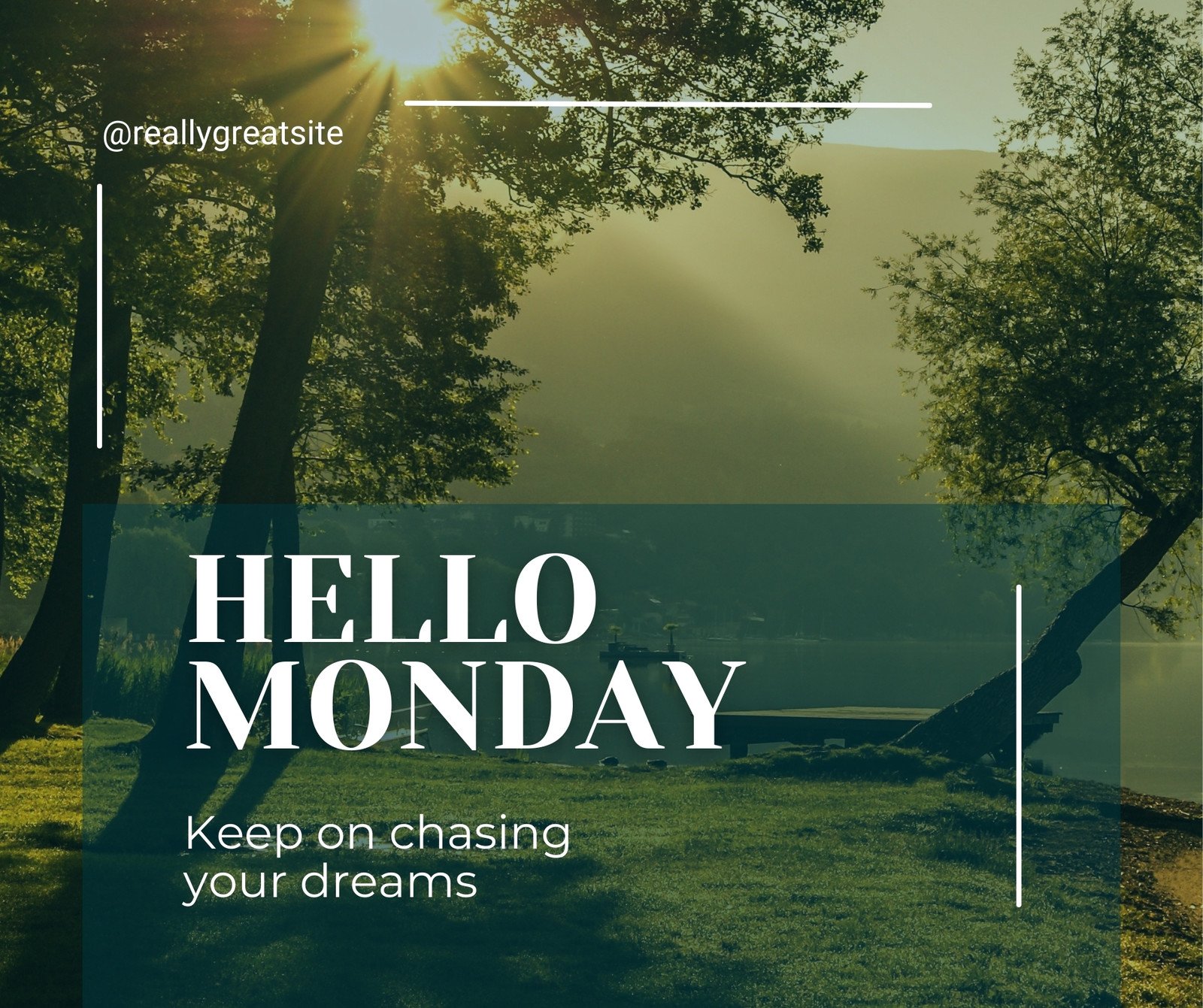 Green Hello Monday Greeting Facebook Post