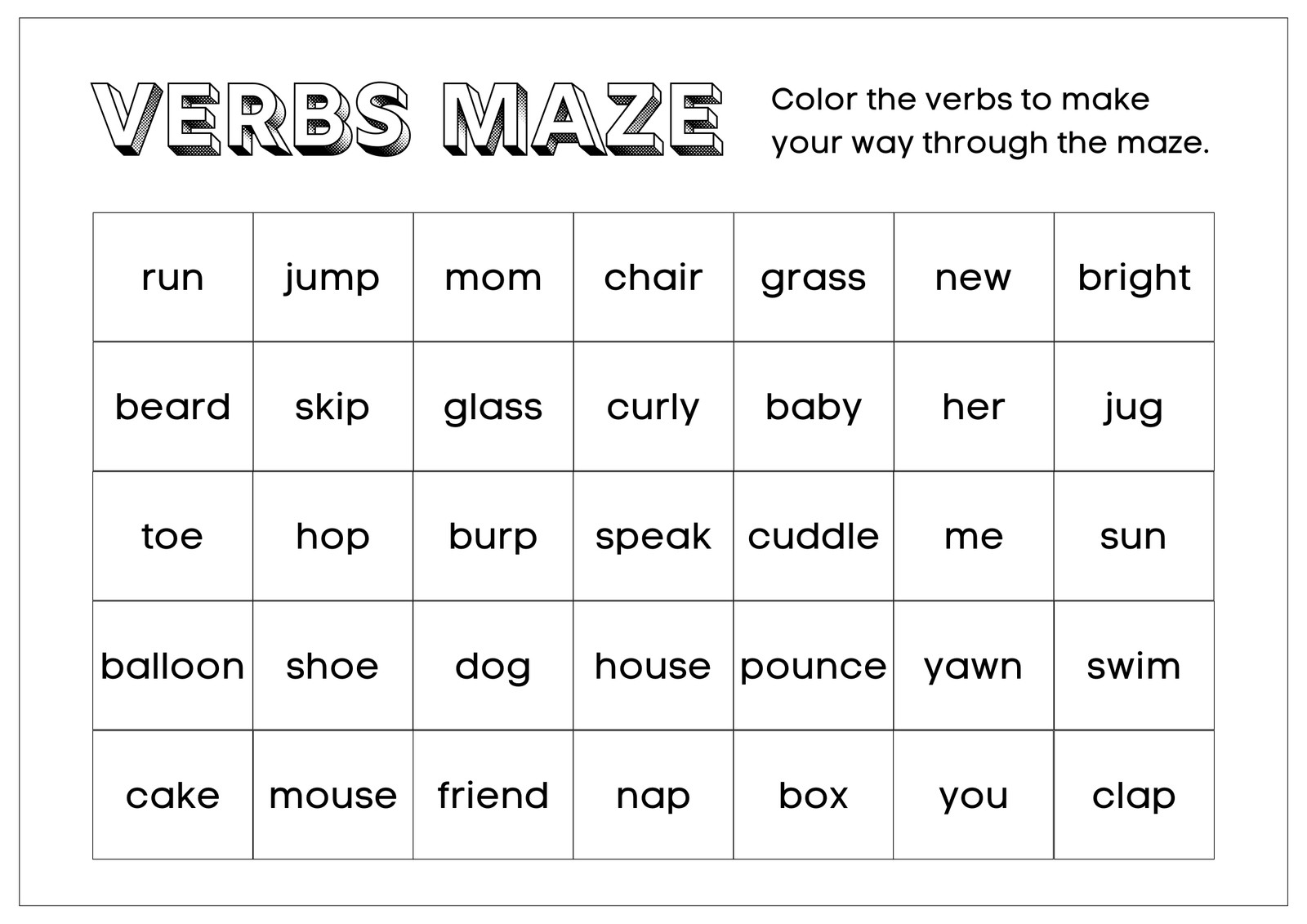 Verbs Maze Worksheet