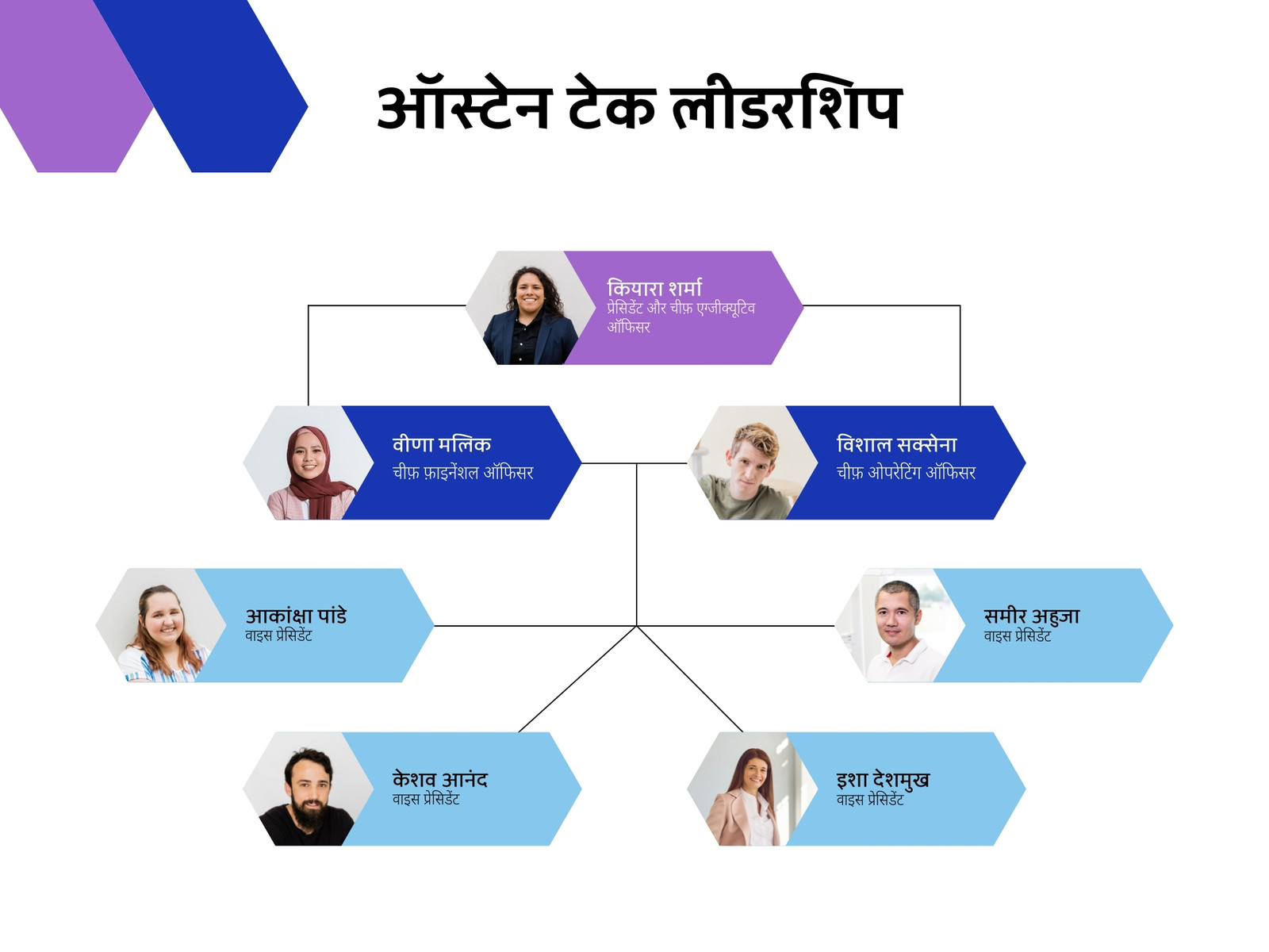 नीला और पर्पल कैजुएल कॉर्पोरेट टेक्नोलॉजी ऑर्गनाइज़ेशन चार्ट