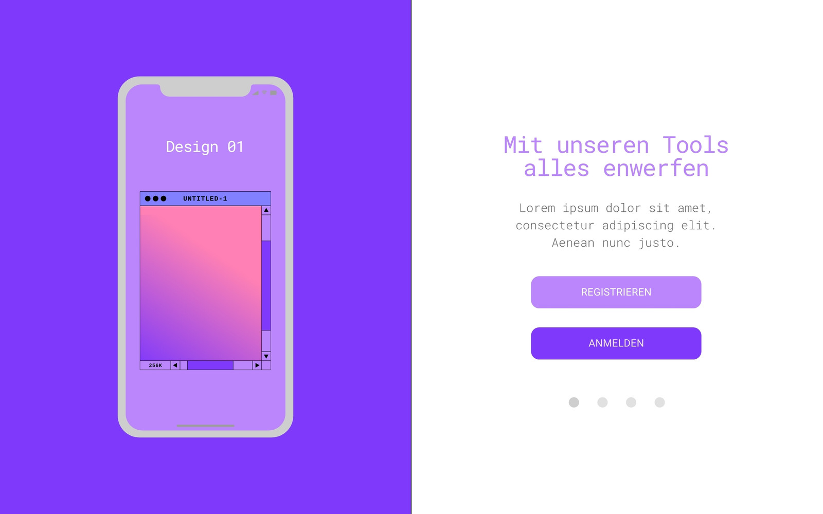 Lila Flach Farbe UI Onboarding-Seite Einfach Desktop-UI Prototyp