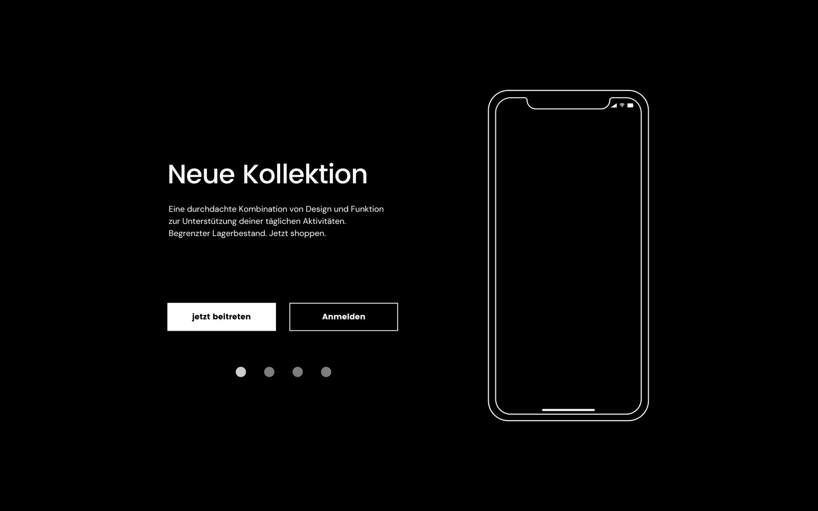 Einfach Liniert Schwarz Onboarding-Seite Drahtgitter Website-UI Prototyp