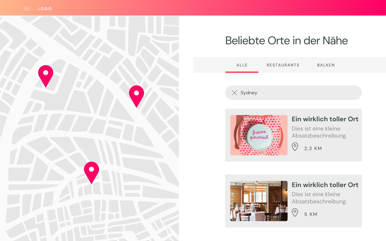 UI Kartenseite Einfach Website-UI Prototyp