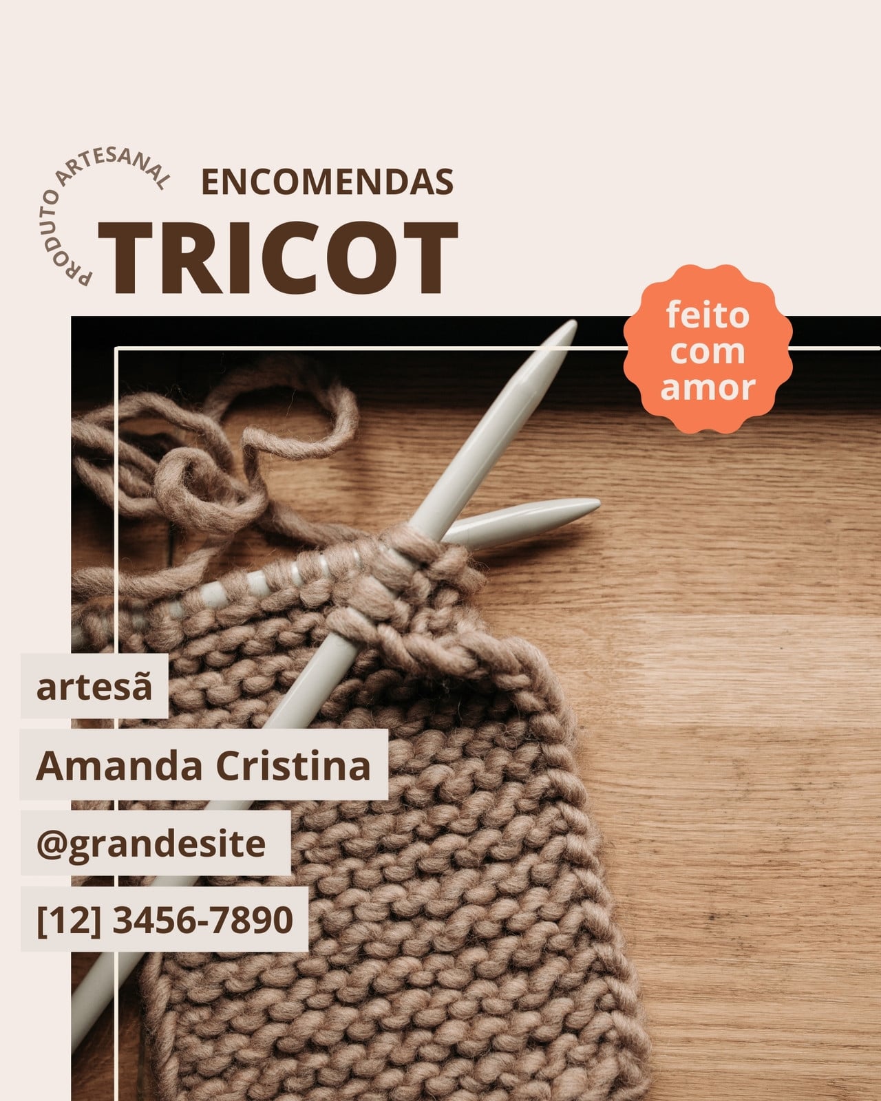 Post instagram encomenda de artesanato gráfico marrom natural