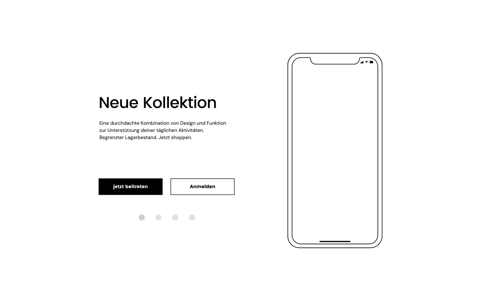 Einfach Liniert Weiß Onboarding-Seite Drahtgitter Website-UI Prototyp