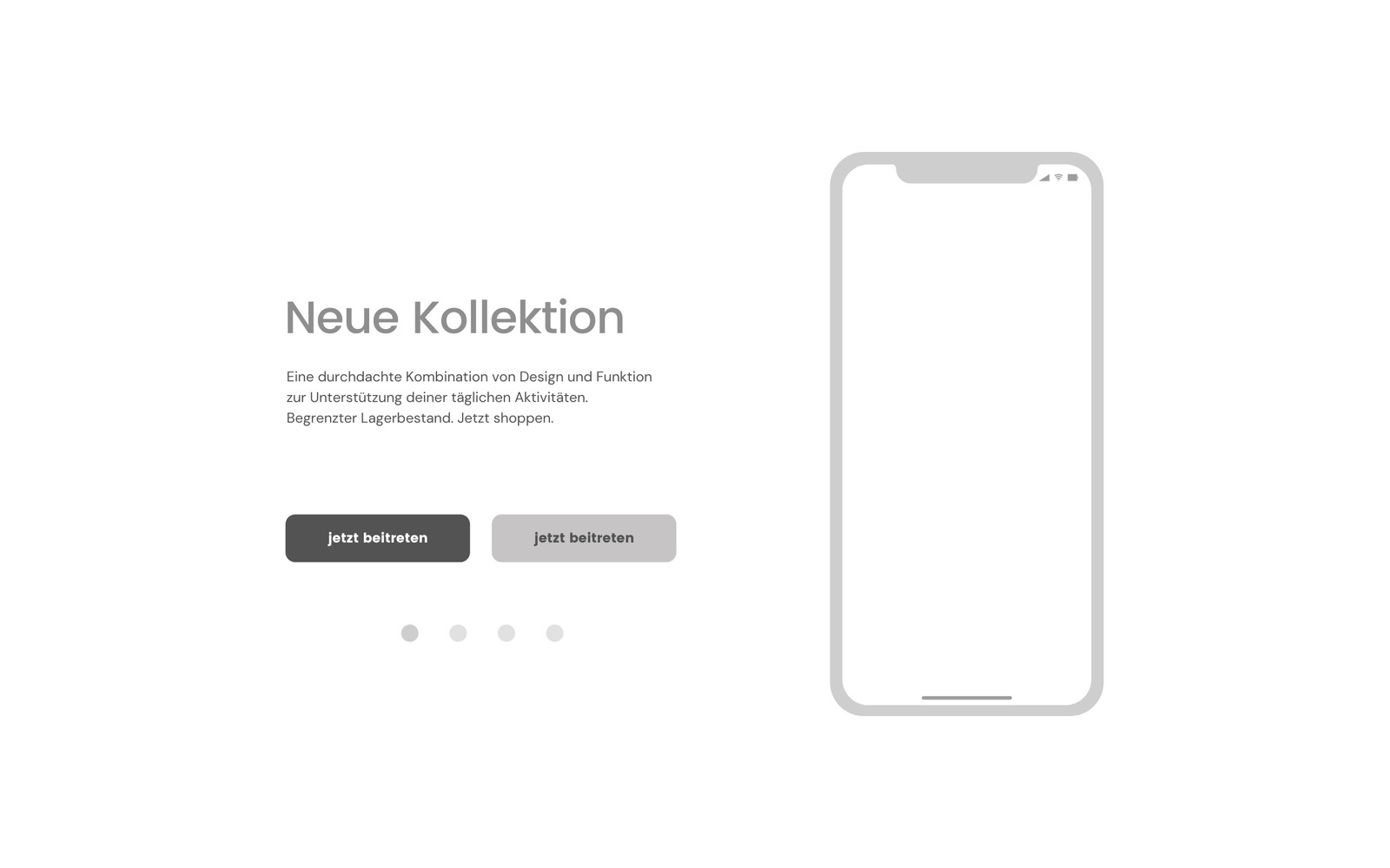 Weich und Grau Onboarding-Seite Drahtgitter Website-UI Prototyp
