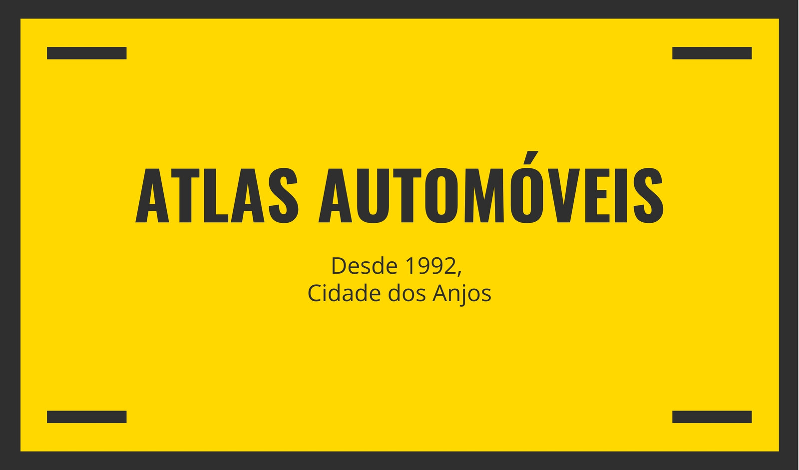 Cartão de Visita Placa de Carro Automóvel Amarelo Cartão de Visita Placa de Carro Automóvel Amarelo