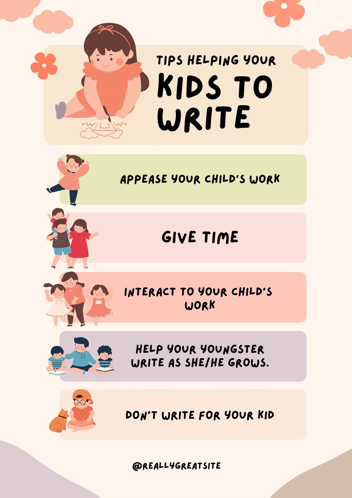 Colorful Tips Helping Kids To Write Illustration List - Poster