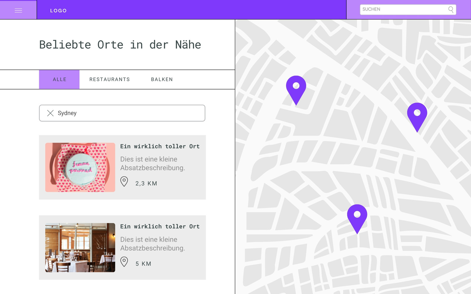 Lila Flach Farbe UI Kartenseite Einfach Desktop-UI Prototyp