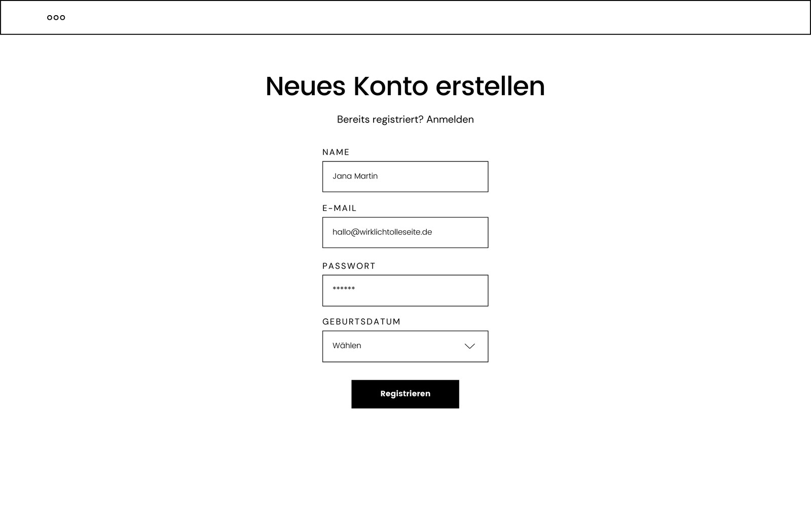 Einfach Liniert Weiß Anmeldeseite Drahtgitter Website-UI Prototyp