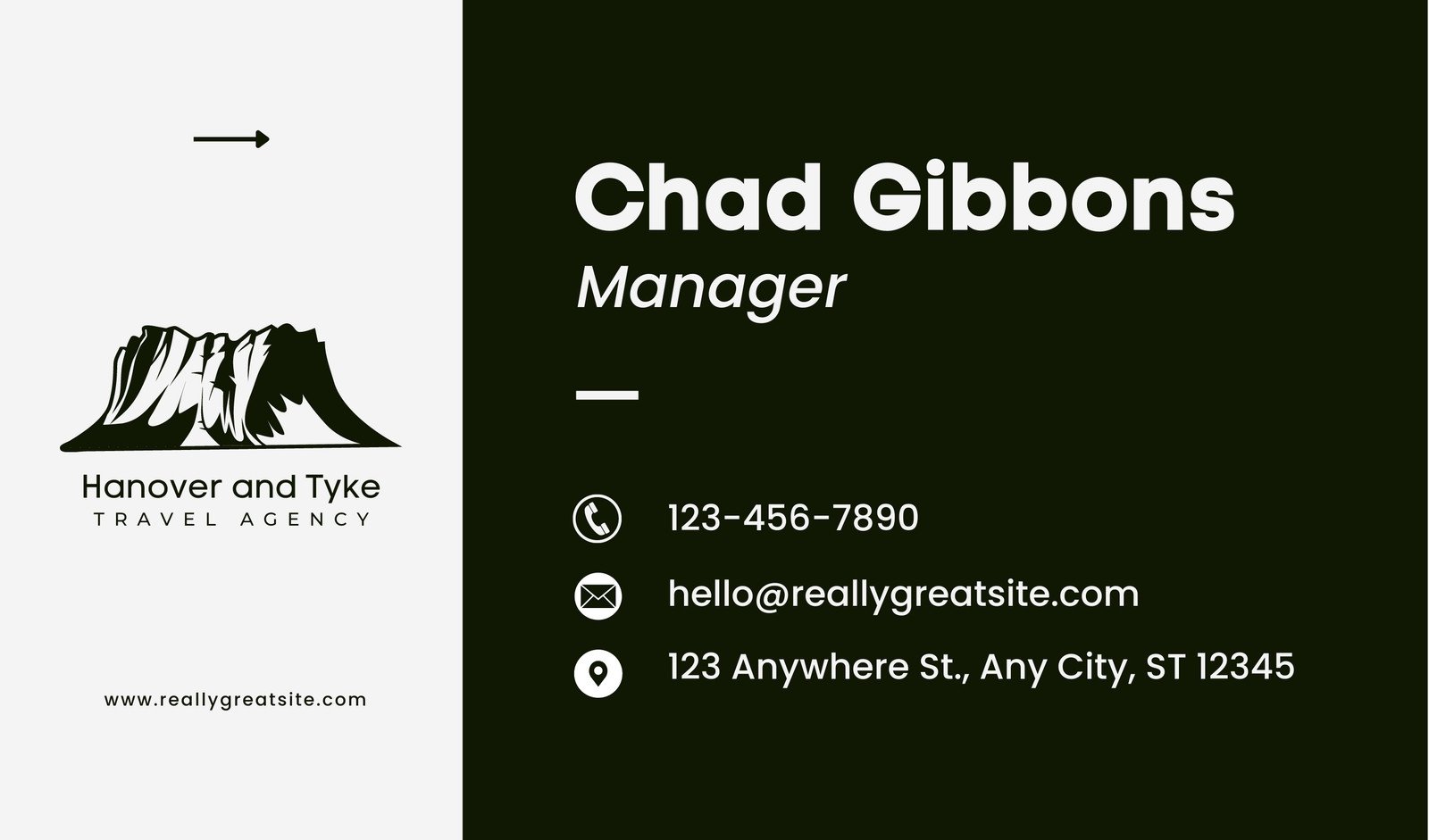 Dark Green and Grey Minimalist Simple Modern Travel Agency Business Card