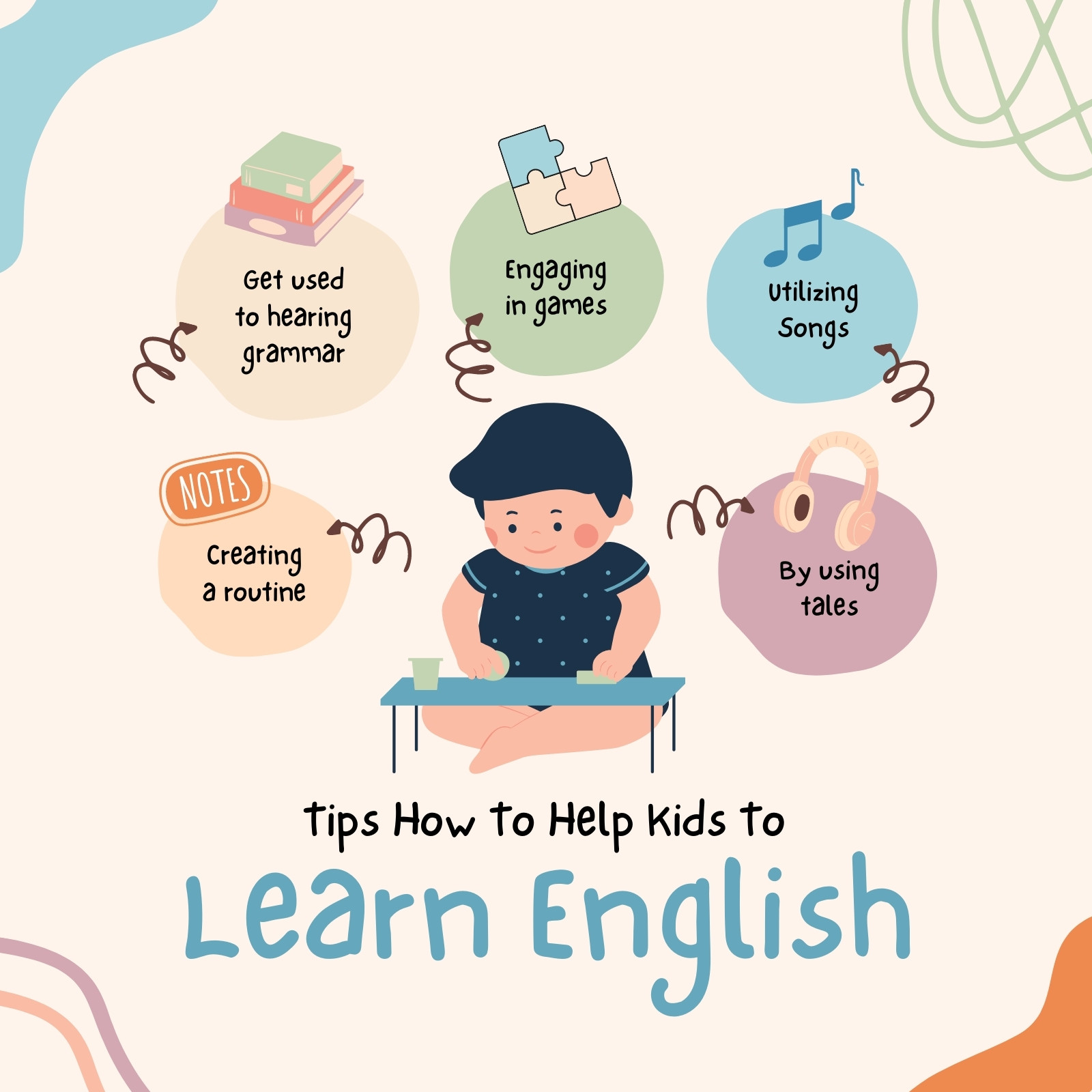 Colorful Pastel Tips How To Help Kids To Learn English List - Instagram Post