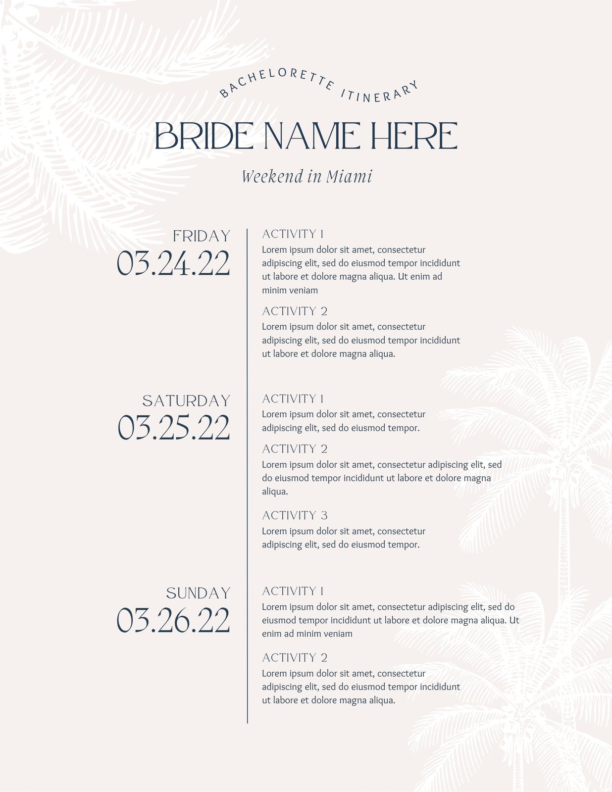 Tan Elegant Bachelorette Itinerary Planner