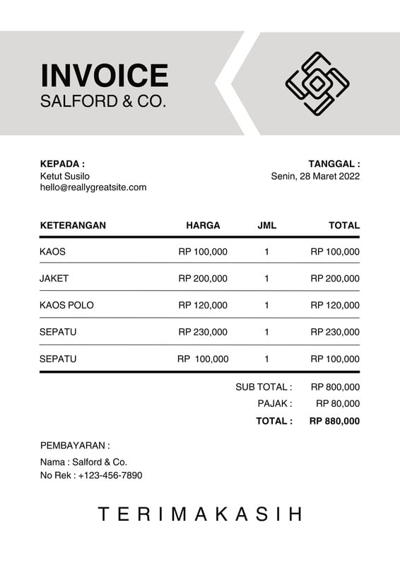 Contoh Invoice Gratis buat Tagihan, Pembayaran & Nota - Canva