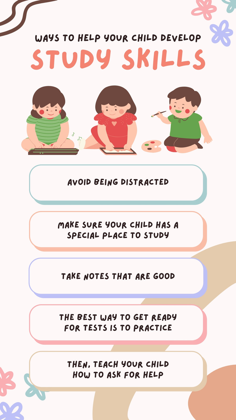 Colorful Ways To Help Your Child Develop Study Skills List - Instagram Story