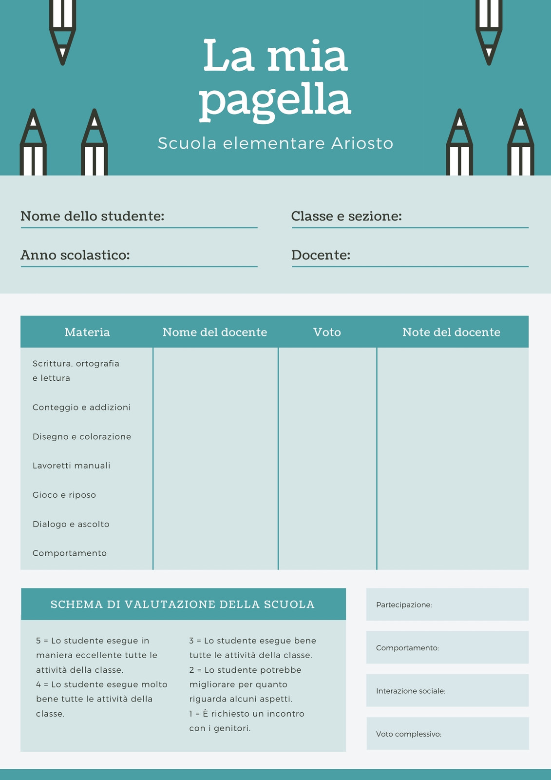 Blu Apprendimento Scuola Elementare Pagella Blu Apprendimento Scuola Elementare Pagella