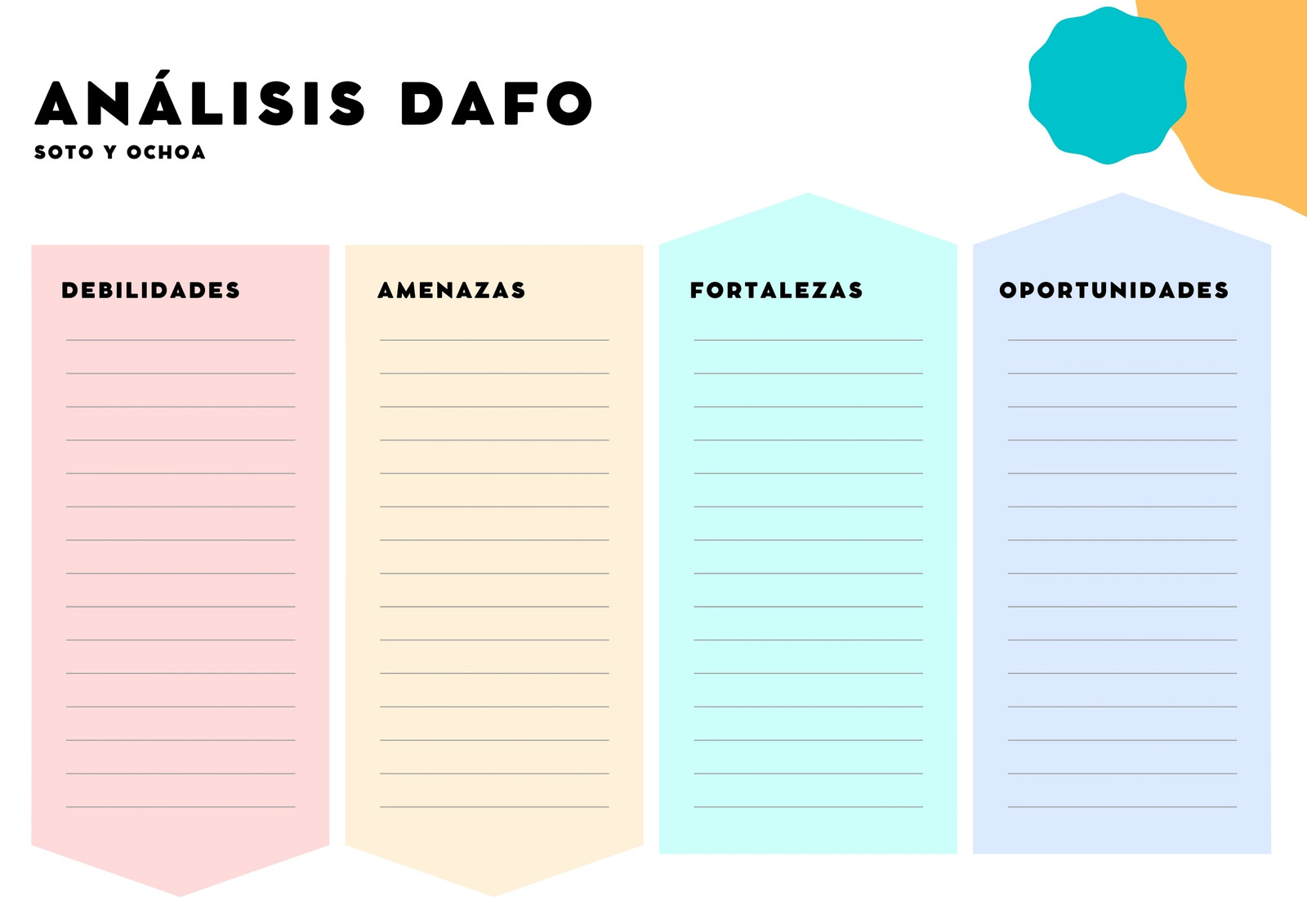 Sencillo análisis dafo para imprimir marketing colores