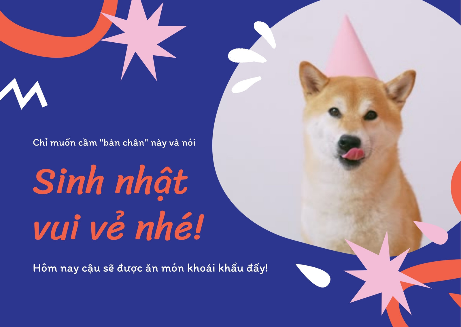 Xanh dương Cam và Hồng Tay Minh họa Thiệp điện tử Sinh nhật Thú cưng