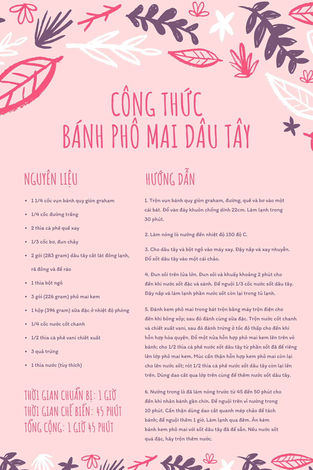 Thẻ công thức bánh phô mai dâu tây viền hồng Thẻ công thức bánh phô mai dâu tây viền hồng