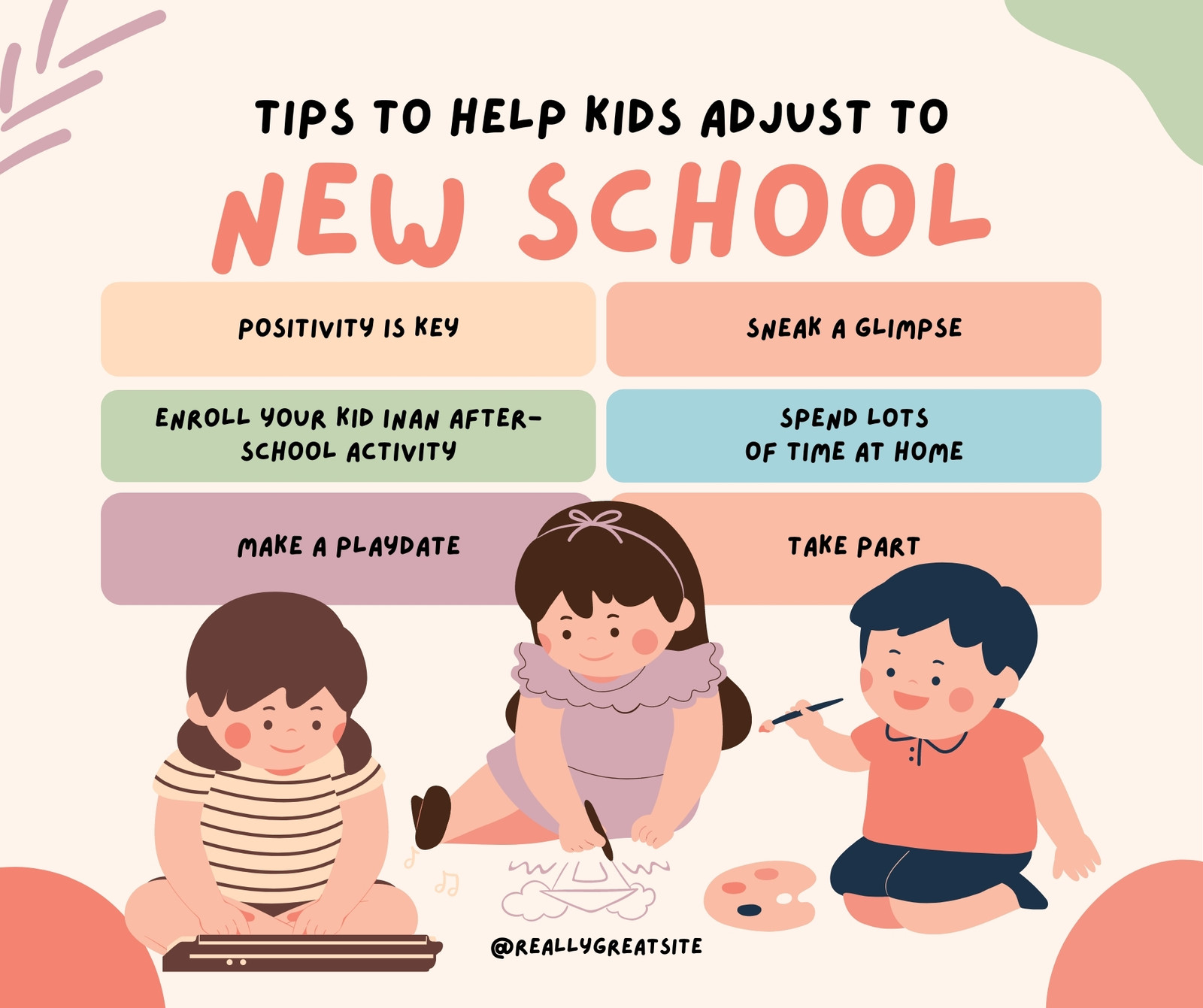 Colorful Tips To Help Kids Adjust To New School List - Facebook Post