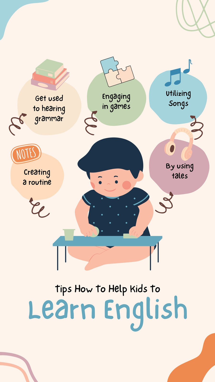 Colorful Pastel Tips How To Help Kids To Learn English List - Instagram Story