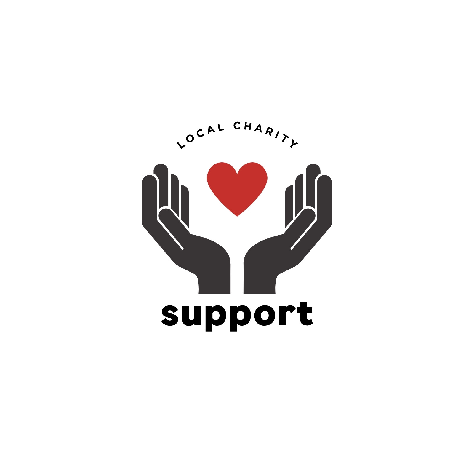 Red Black and White Minimalist Charity Support Logo