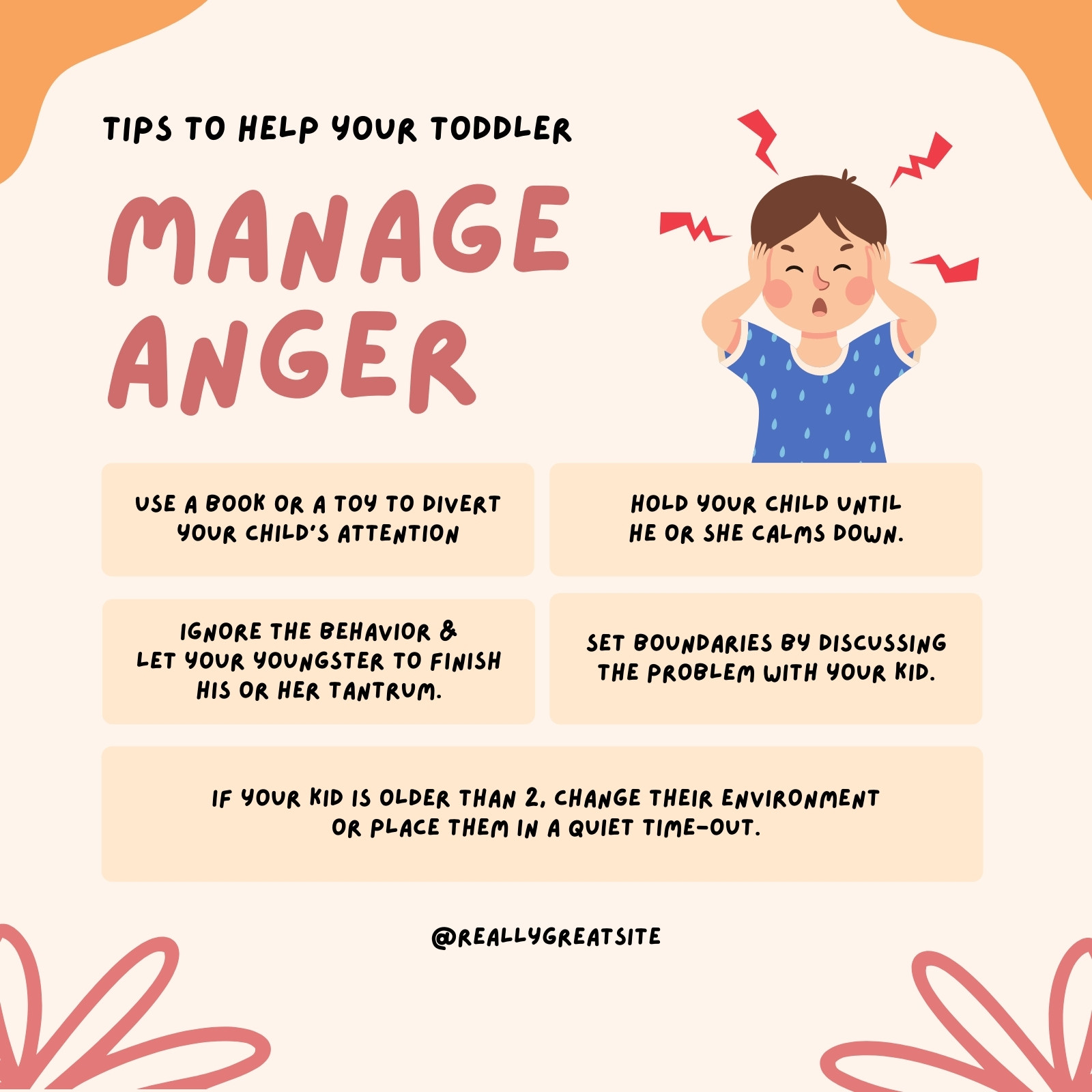 Colorful Tips To Help Your Toddler Manage Anger List - Instagram Post