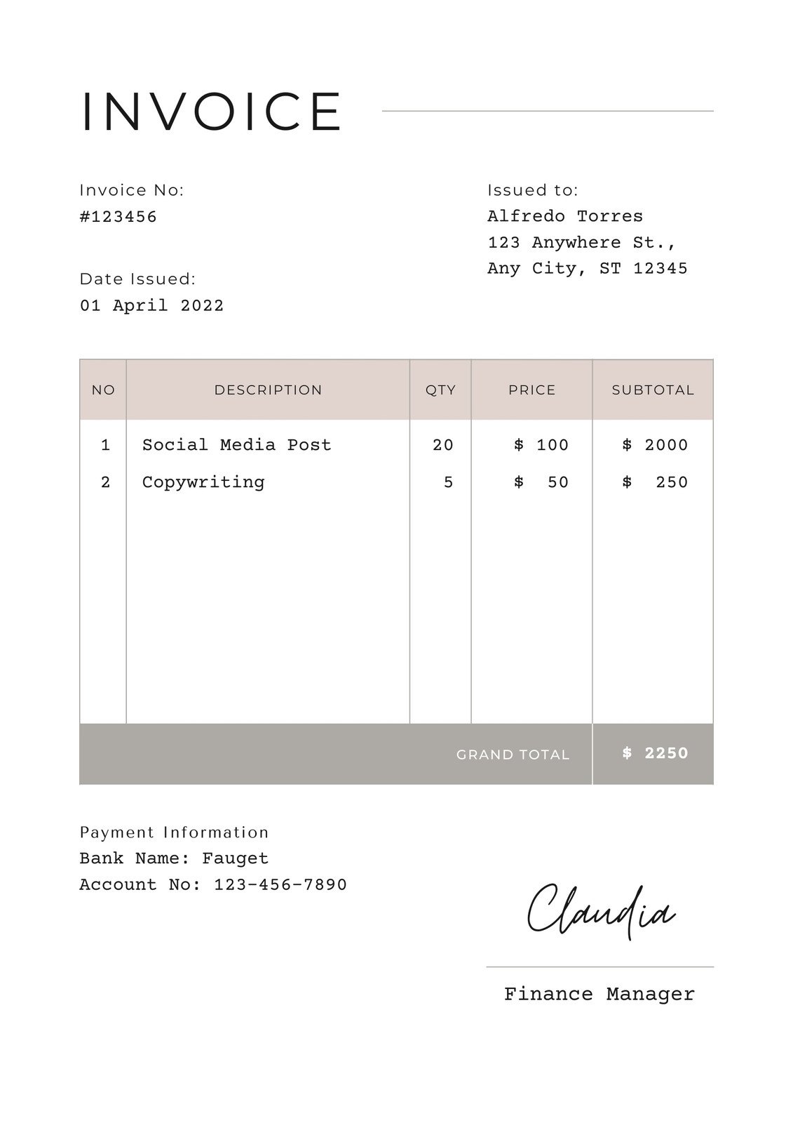 White Minimalist Business Invoice