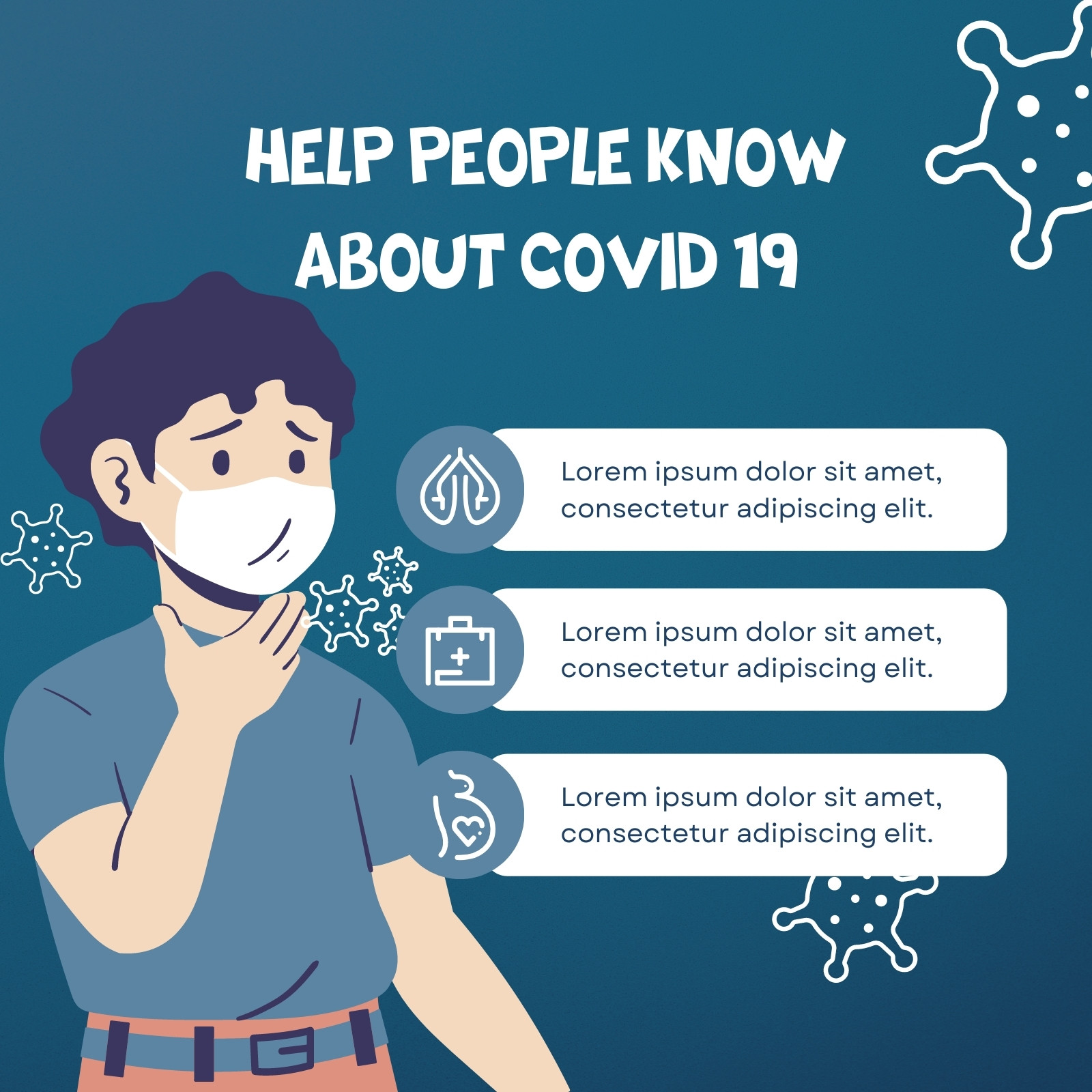 Blue Navy Simple Minimalist Illustration Help People Know About Covid 19 Instagram Post