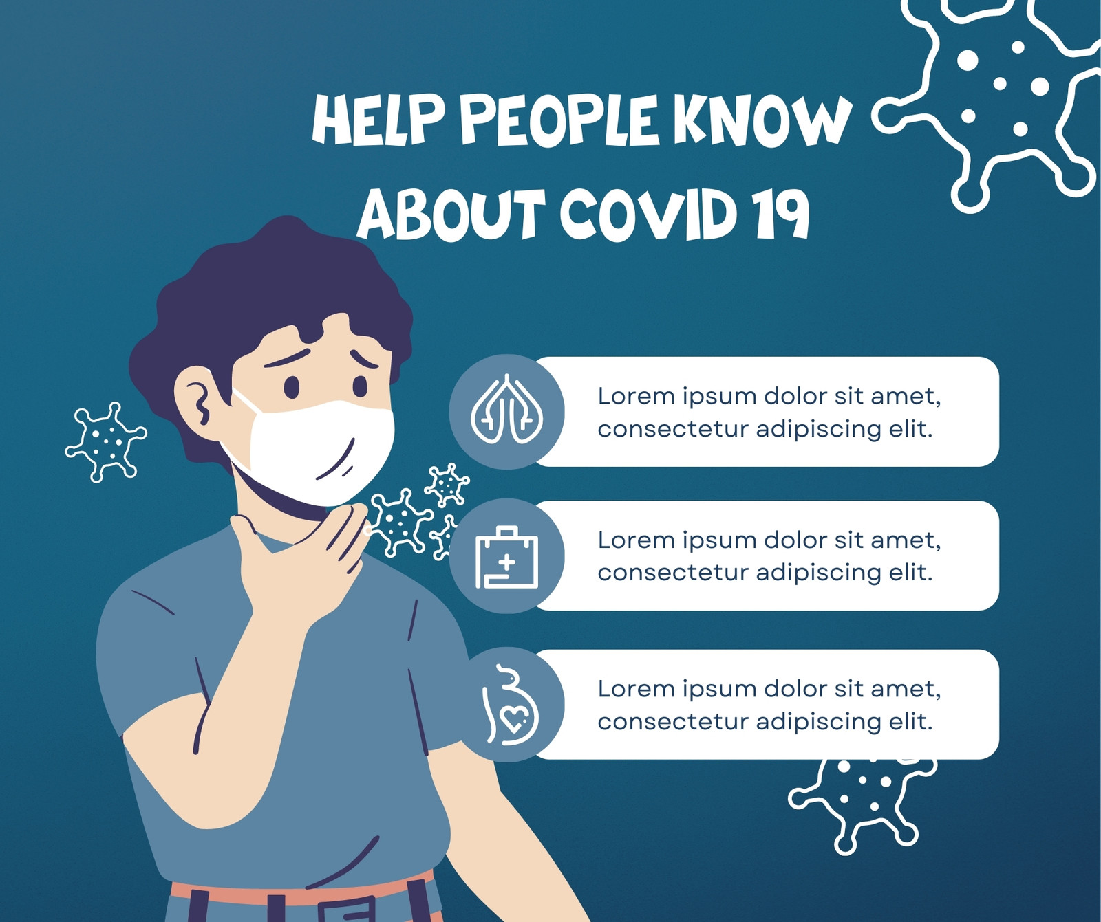 Blue Navy Simple Minimalist Illustration Help People Know About Covid 19 Facebook Post